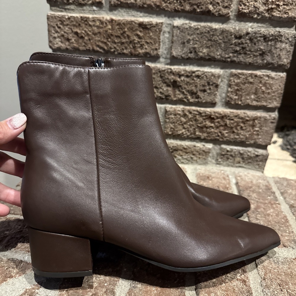 Nine West Maribu Pointed Toe Ankle Booties Dark Brown Leather US 8M #612 - Picture 2 of 16